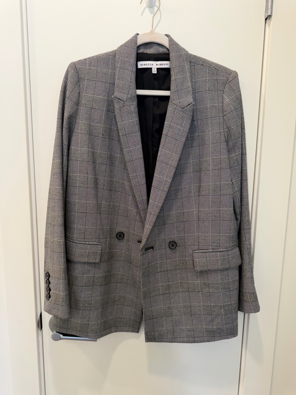 Rebecca Minkoff Gray Glen Plaid Double-Button Blazer